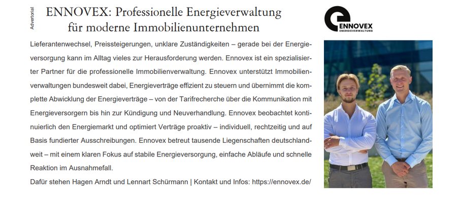 Zeitungsausschnitt über Ennovex im Immobilienreport Rhein-Neckar